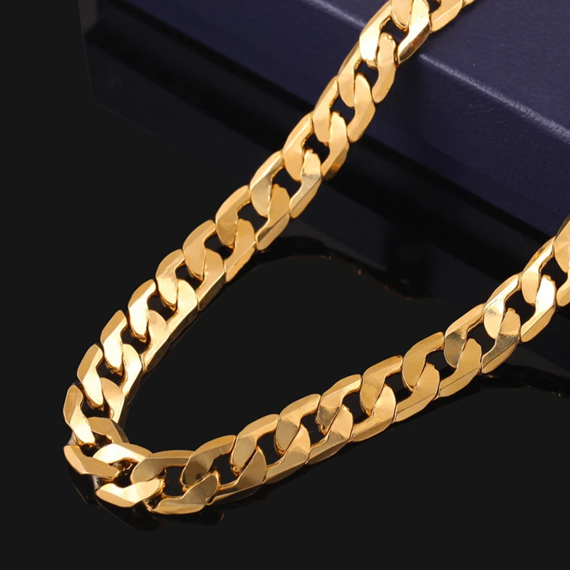4 мм Ширина Желтый Solid Gold Заполненный кубинской Цепочки и ожерелья Толстые