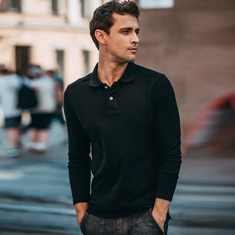 Мужская Однотонная рубашка с длинным рукавом Poloshirts модная облегающая одежда из