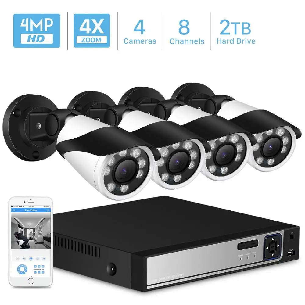 ANBIUX 4CH H.265 PTZ 4.0MP POE 4X зум NVR комплект видеонаблюдения Системы IP Камера открытый