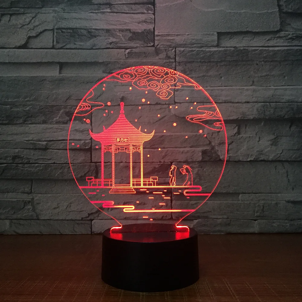 

Ancient Pavilion 3D Lamp Table Lamp 7 Colors Changing Desk Lamp 3d Lamp Novelty Led Night Lights Led Light Valentine's Day Gift