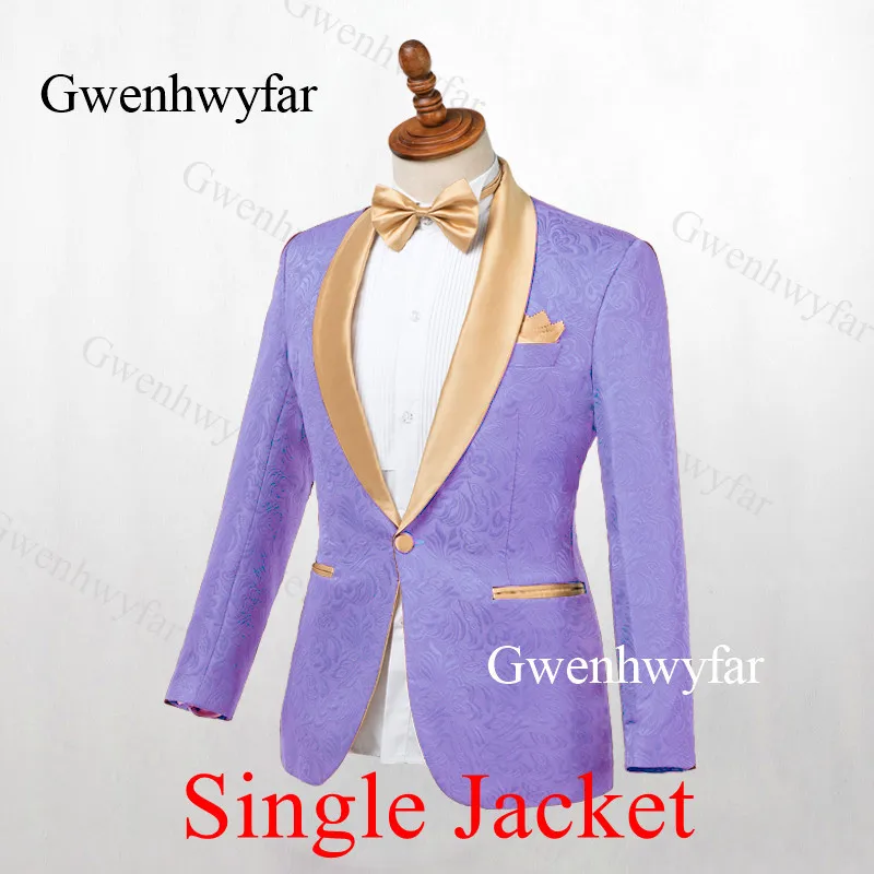 lavender jacket Gwenhwyfar мужской темно-синий костюм жаккард золотой нагрудный жених смокинг для вечеринки Выпускной мужской свадебный костюм(куртка+ брюки - Цвет: lavender jacket