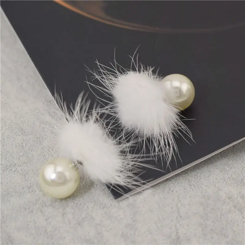 Женские серьги с искусственным жемчугом гвоздики из искусственного меха норки