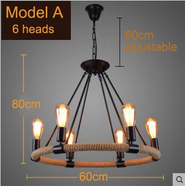 Model A with no bulb Винтажная ручная тканевая веревка из кованого железа, люстра в американском промышленном стиле, креативная Люстра для кафе - Цвет корпуса: Model A with no bulb