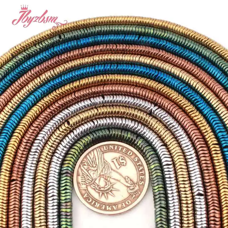 Разноцветные гофрированные разделительные бусины из гематита с покрытием, 1x4 мм, аксессуары для рукоделия, изготовление ювелирных изделий 15 дюймов