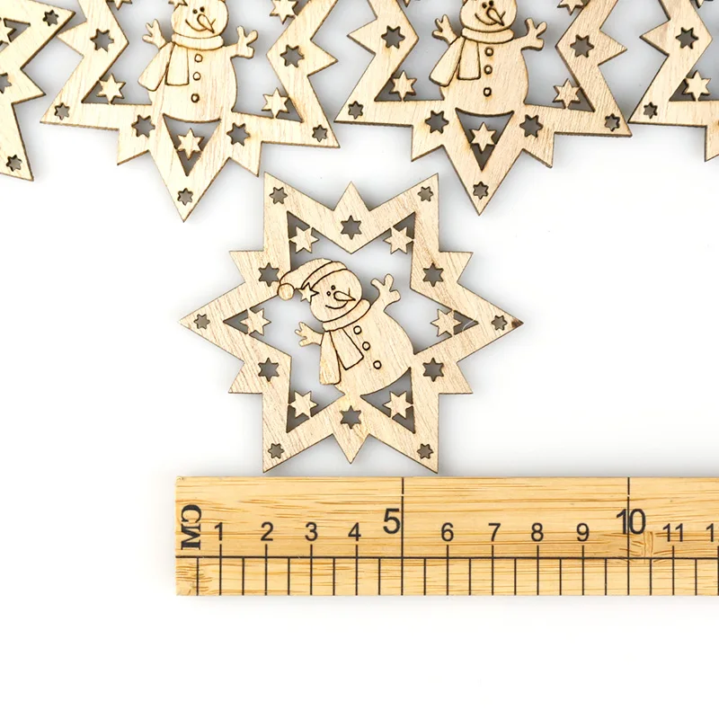 10PCS Snowman Star Wood Chips 7.5CM Chrismas Tree Pendent Decor Natural Wall Hanging Handmade Craft Wooden Accessories | Дом и сад