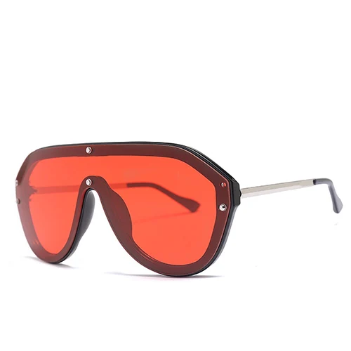 C6 Silver.Red HBK, женские крутые солнцезащитные очки пилота, новинка, модные брендовые дизайнерские женские цельные солнцезащитные очки, большие очки для мужчин и женщин, UV400 - Цвет линз: C6 Silver.Red