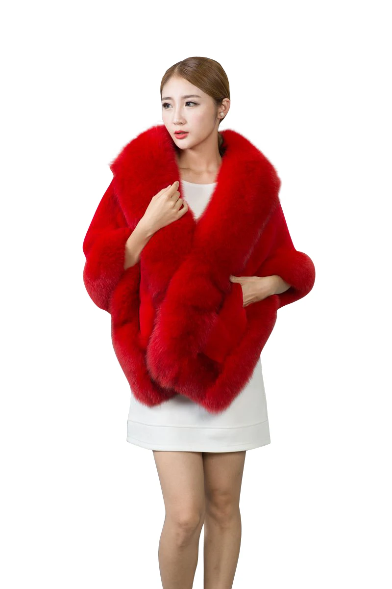 2019 Genuine Fur Fox Rex Rabbit Shawl Cape fur coat Wedding dress clothing Burgundy | Женская одежда
