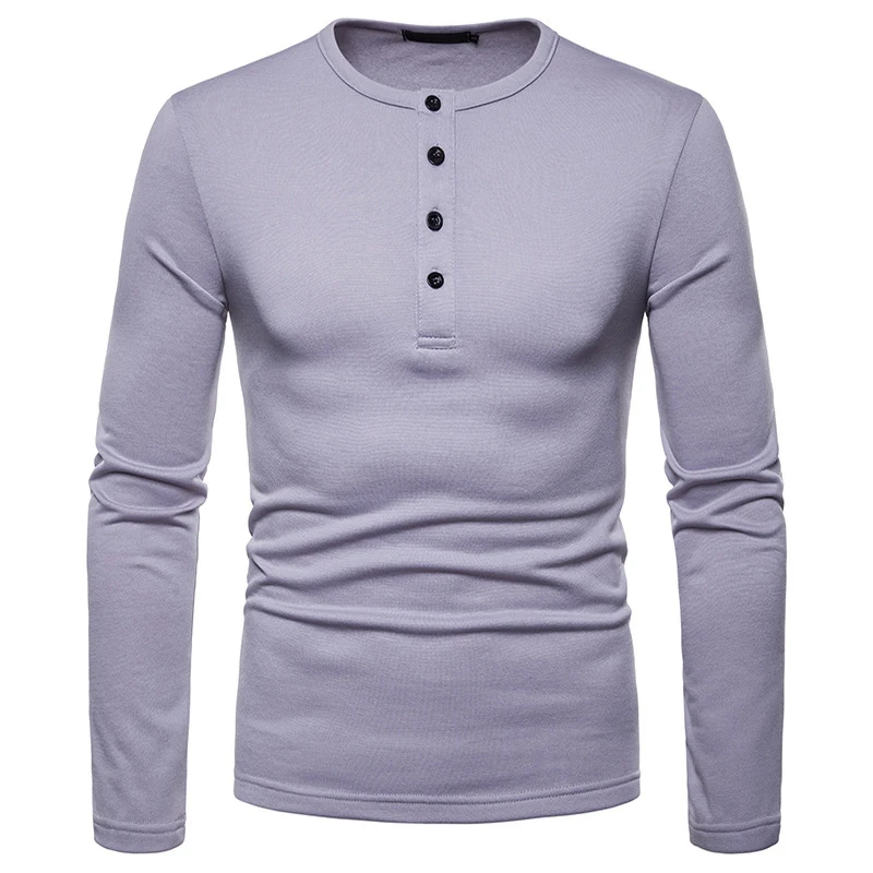 

Мода Кнопка Генри футболки для мужчин 2021 Новинка зимы плюс бархат с v-образным вырезом; Свитер, пуловер, футболка для мужчин Slim Fit футболка с д...