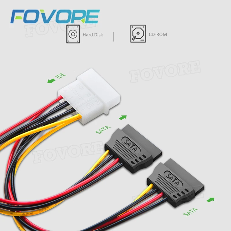 Кабель питания с 4 контактным разъемом Molex Male на 2 SATA Female от IDE к SATA|Компьютерные
