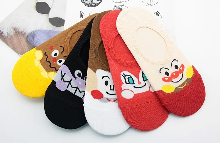 Аниме Anpanman Baikinman Носки Варенье дядя Shokupanman с изображением забавных милых женщин весенние, летние носки тонкие невидимые Нескользящие коттоновые носки