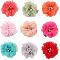 10pcs chiffon flowers with hair clips strong ribbon lined double prong pearls and rhinestones fabric flowers clips gift box