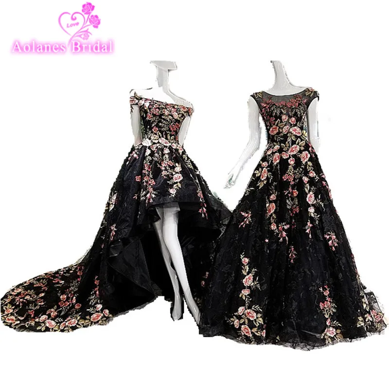 Vestido De Novia 2017 черные кружевные свадебные платья с вышивкой и аппликацией длинным