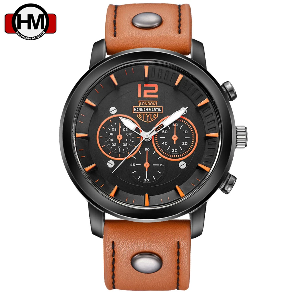 Часы Hannah Martin мужские повседневные кожаные водонепроницаемые спортивные|wristwatch