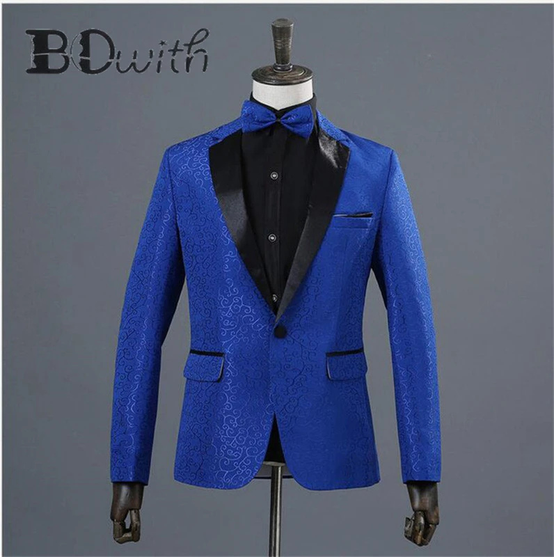 Шаль Воротник на одной пуговице элегантный синий Slim Fit 2 шт. (пиджак + брюки) для