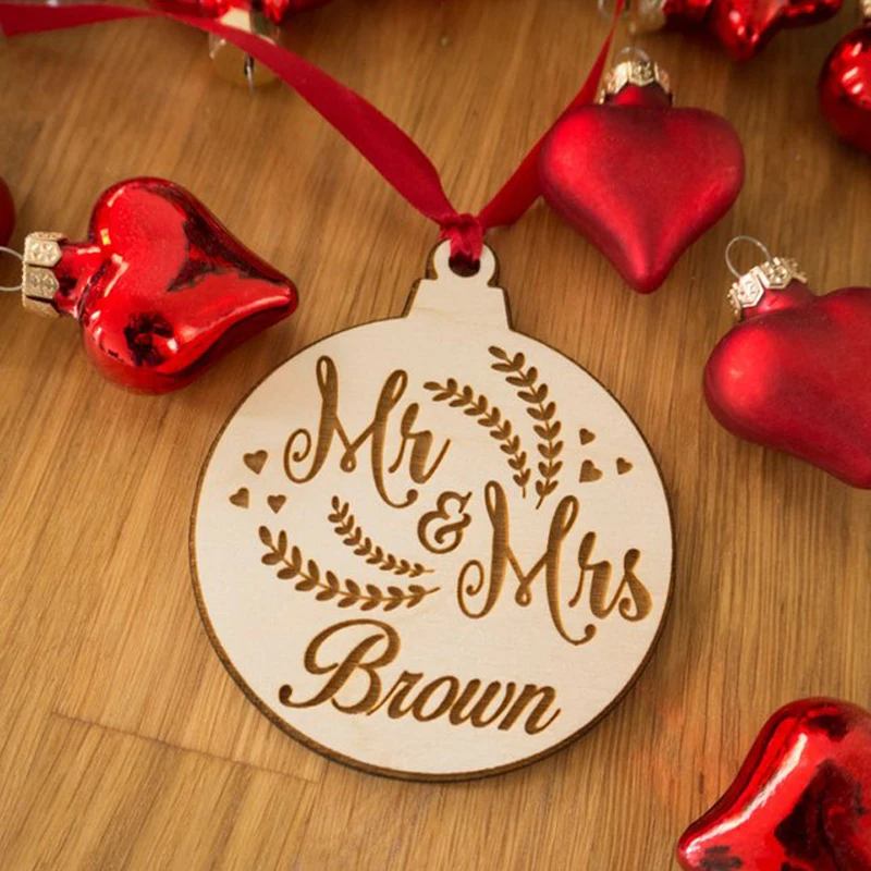 Personalized Christmas Ornament Rustic Laser Engraved Gift for Husband wedding | Дом и сад