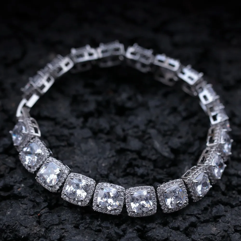 Браслет THE BLING Charm Iced большой квадратный кубический цирконий хип-хоп золотой