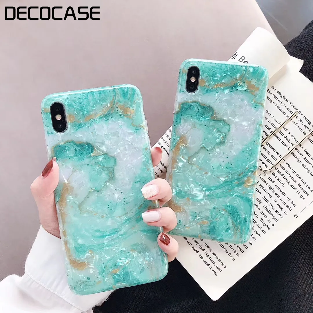 DECOCASE Роскошный Зеленый Мраморный чехол силиконовый летний женский телефон для