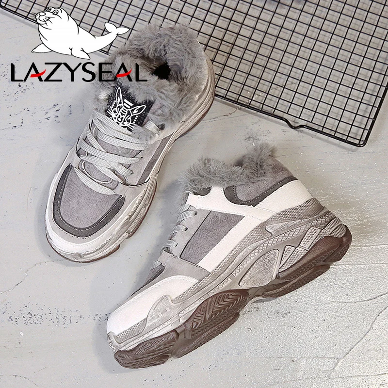 LazySeal/теплые кроссовки удобная дышащая обувь из замши женская зимняя