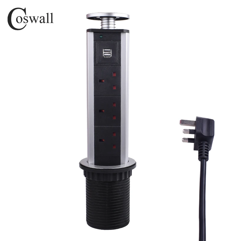 Выдвижная розетка COSWALL 13A штепсельная вилка с 3 разъемами питания 2 порта USB для