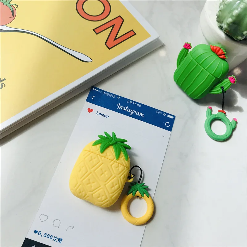 

3D Protective Case for AirPods Cute Cover Silicone Bluetooth Earphone Case for Apple Airpods 2 Unique Cactus Pineapple Design