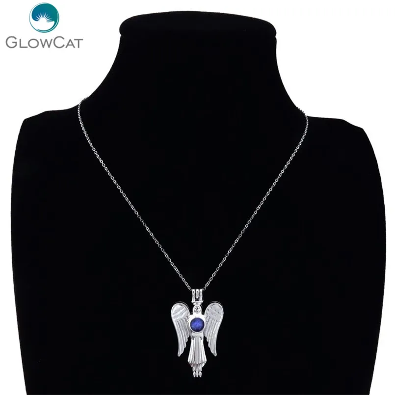 K51 Women Silver Tale Wing Angel Diffuser Locket Necklace Aromatherapy Steel 16&quot Aroma Essential Oil | Украшения и аксессуары