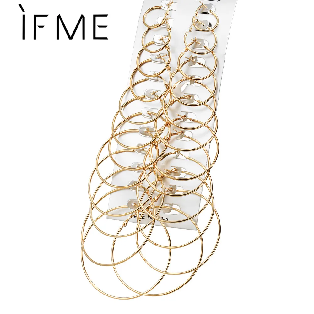 IF ME Fashion 12 пар/уп. большой круглый обруч Комплект сережек для женщин золотые