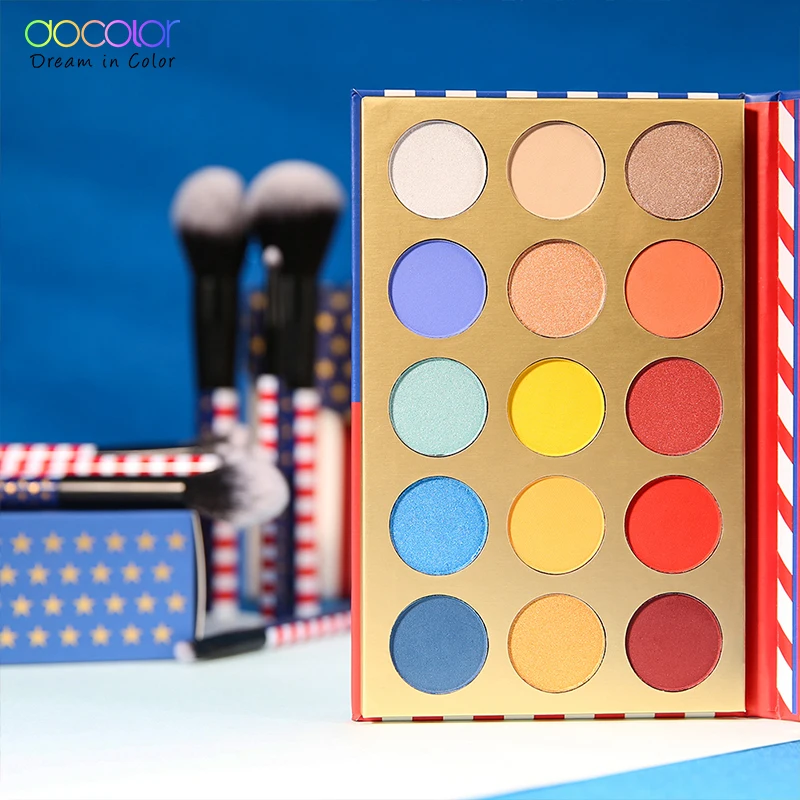 Docolor, 13 шт., кисти для макияжа, косметическая основа, пудра, румяна, тени для век, Кисть для макияжа и 15 цветов, блестящая палитра теней для век
