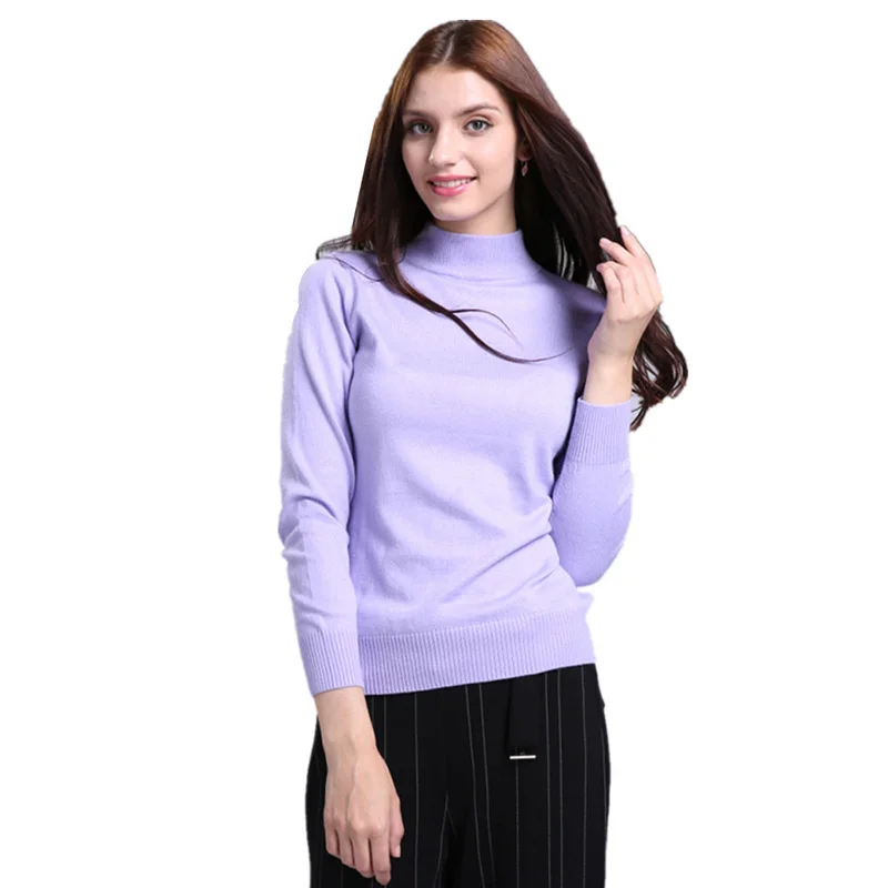 Sparsil Women's Autumn Half-Height O-Neck Cashmere Knitted Pullover Rib Sleeve 10 Colors Knitwear Thin Sweaters Slim Style | Женская