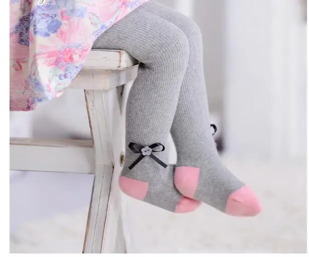 gray bow Детские колготки брюки с принтом животных детские вязаные высокие колготки для девочек, носки на осень колготки для мальчика из хлопка - Цвет: gray bow