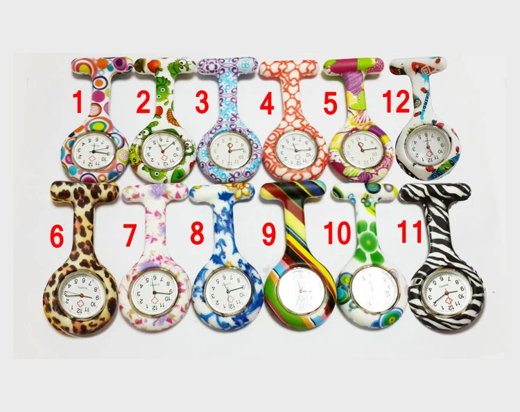100pcs/lot Fashion Sexy Leopard Prints Silicone Nurse Pin Pocket Watch Analog Hang Fob watch Children Christmas Gifts | Наручные часы