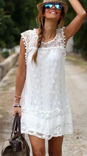 Women Summer Lace Dress Sleeveless Casual Beach Mini Party | Женская одежда