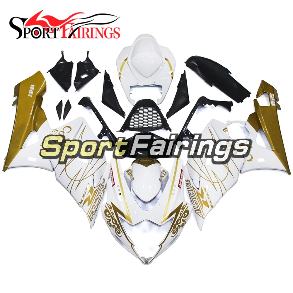 

Injection Full Fairings For Suzuki GSX-R1000 K5 05 06 GSXR1000 2005 2006 ABS Motorcycle Fairing Kits Bodywork White Gold Lines