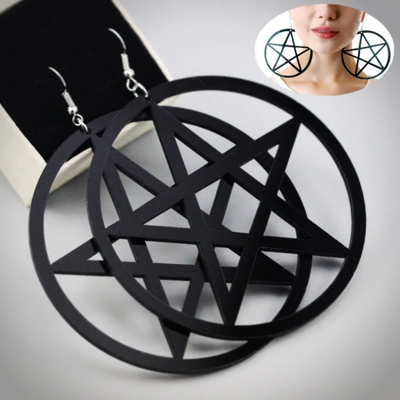 Серьги подвески в виде большой звезды и пентаграммы женские большие акриловые