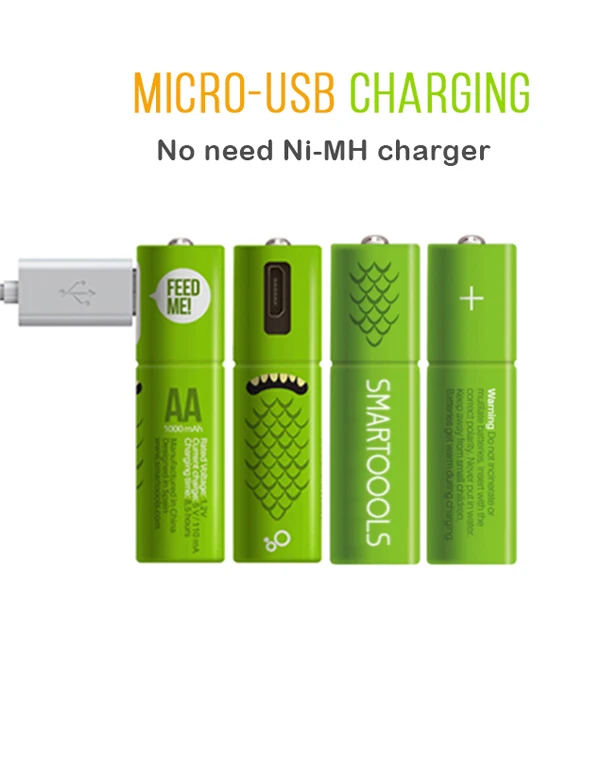 AA 4pcs 4 шт./лот Cncool 1,2 V AA Аккумуляторная батарея 1000mAh USB ni-mh аккумуляторная батарея с микро-usb кабель для зарядки SMARTOOOLS - Цвет: AA 4pcs