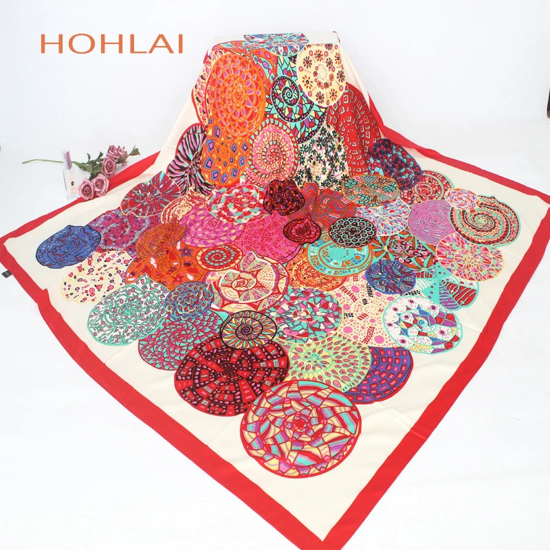 2018 New Fashion Women Geometric Bandana Silk Scarf Luxury Brand Female High Quality Foulard Wraps Shawls Scarves 130*130cm |