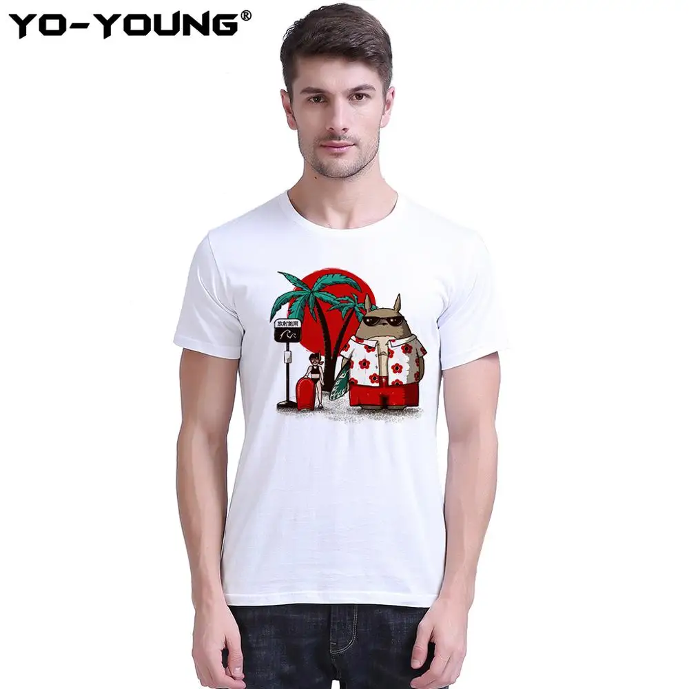 Yo Young Men футболки Аниме Тоторо Повседневный принт 100% 180 г чесаный хлопок унисекс