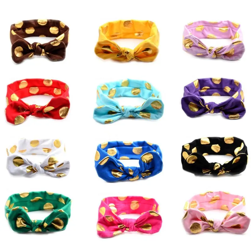 2016 new baby knotted headband children's golden dots rabbit ears hair accessories with | Детская одежда и обувь