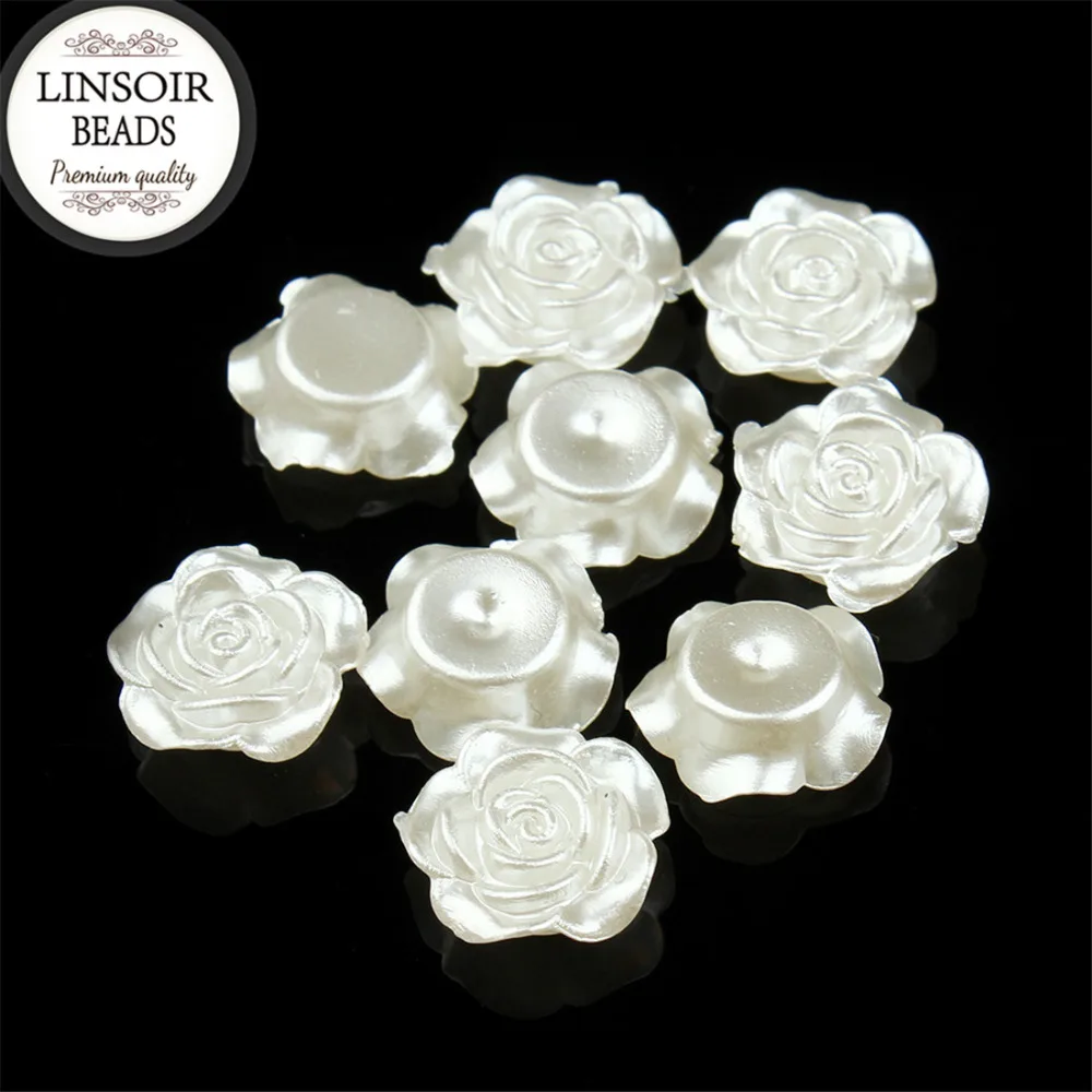 LINSOIR 100pcs 12mm Flower Simulated Half Pearl Beads Decoration Crafts Flat Back Cabochon DIY Jewelry Making F1571 | Украшения и