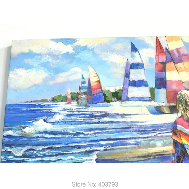 Hand painted oil painting Girl on the beach 70x60cm With love from California Christmas Gift Canvas Art For Living Room | Дом и сад