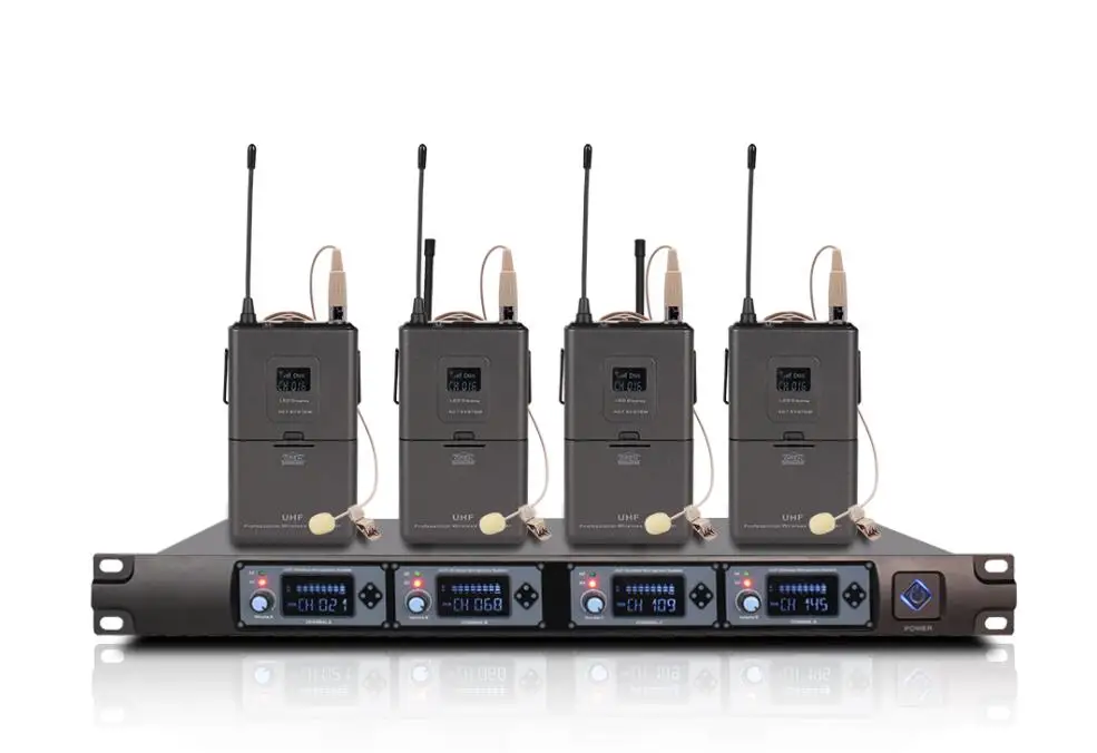American plug Беспроводная караоке гарнитура микрофон воротник линия производительность 4 канала клип на лацкане кожи цвет Launcher UHF пение KTV 4000R - Цвет: American plug