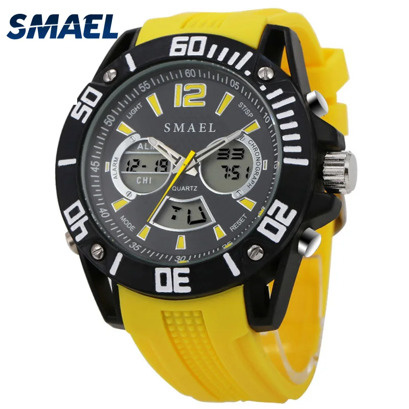 Спортивные часы SMAEL с большим циферблатом мужские водонепроницаемые модные