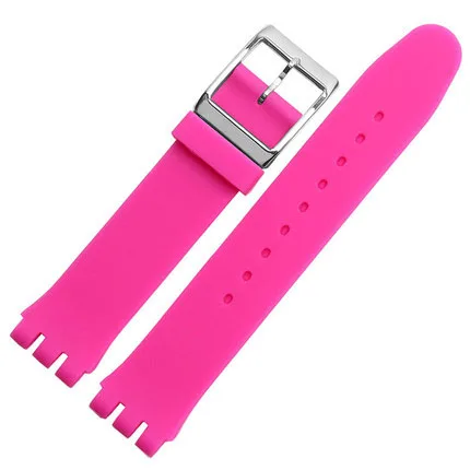 Цветной ремешок для часов Swatch силиконовый ремешок для SFK397 SFE102 мужские и женские часы 17 мм 19 мм водонепроницаемый ремешок Correa Reloj - Цвет ремешка: Rose Red