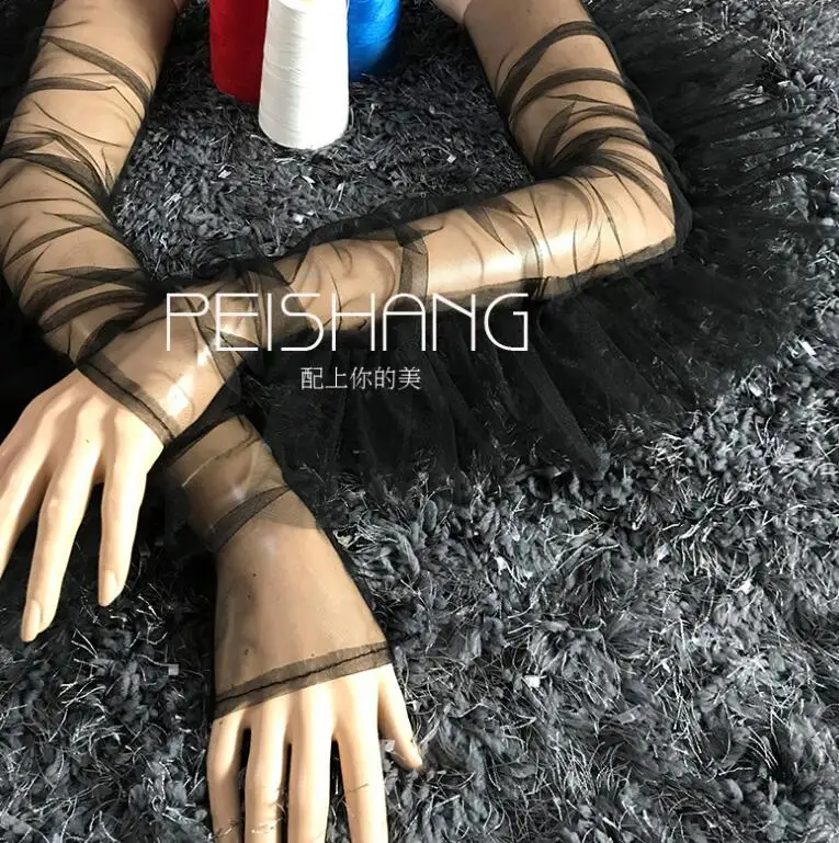 black Women's elegant red color mesh glove female spring summer sunscreen lace glove R1556 - Цвет: black