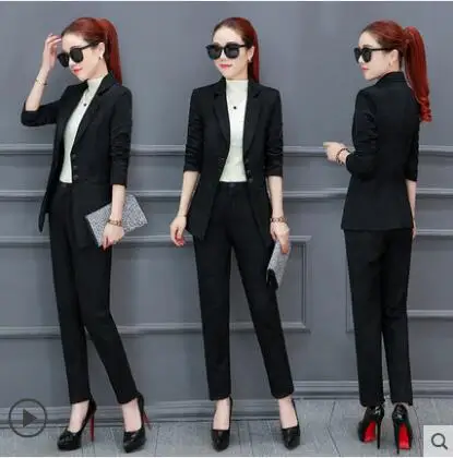 Black Haute кутюр Женская одежда осенний комплект из двух предметов женский костюм для отдыха комплект одежды для офисная Классическая куртка+ брюки бутик 4068 - Цвет: Black