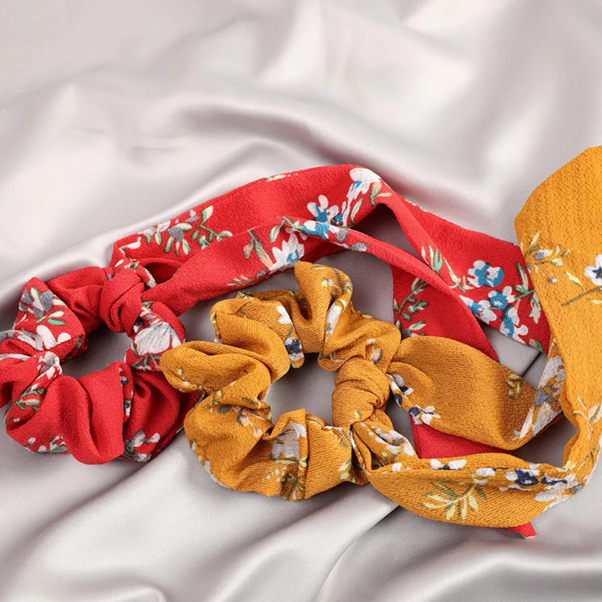 

CN Hair Accessories Flower Long Streamer Hair Bands Ladies Girls Women Silk Scrunchies Holder Tie Ribbon Ponytail Hair Ring