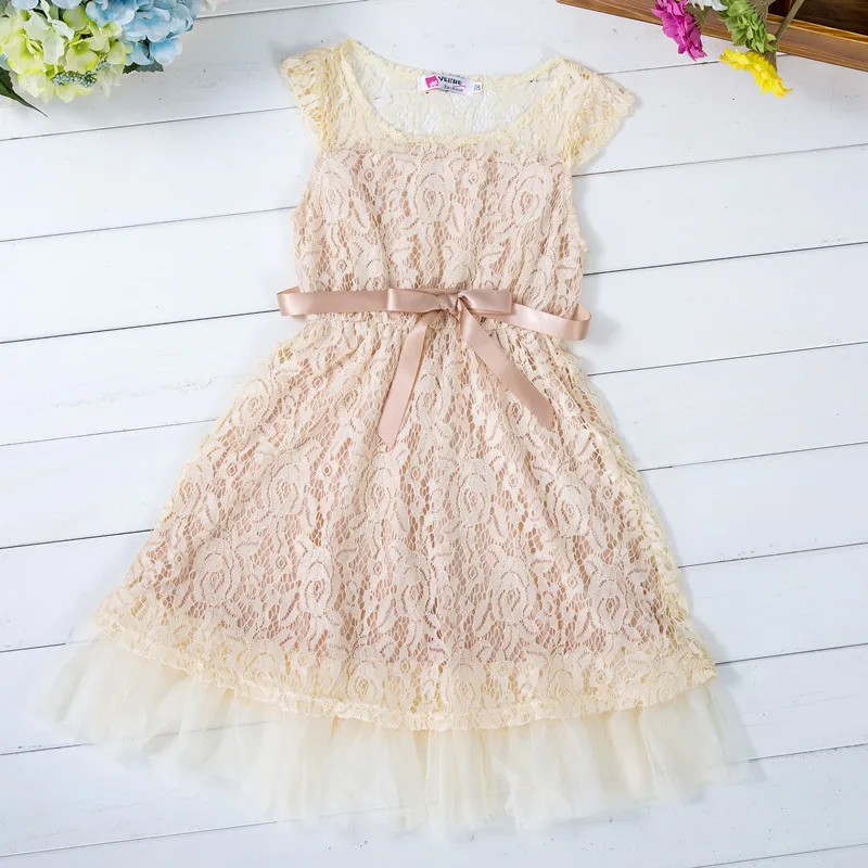 European and American Hot Sell Children Dresses Big Teenage Girls Lace Princess Bridesmaid Dress with Bow Ivory Pink 4-12years | Детская