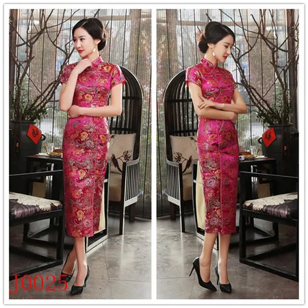 Сексуальное зеленое платье Ципао Cheongsam, сатиновый костюм Тан, Повседневное платье Qipao, Ретро летнее платье Ципао, платье vestidos mujer - Цвет: Rose Red