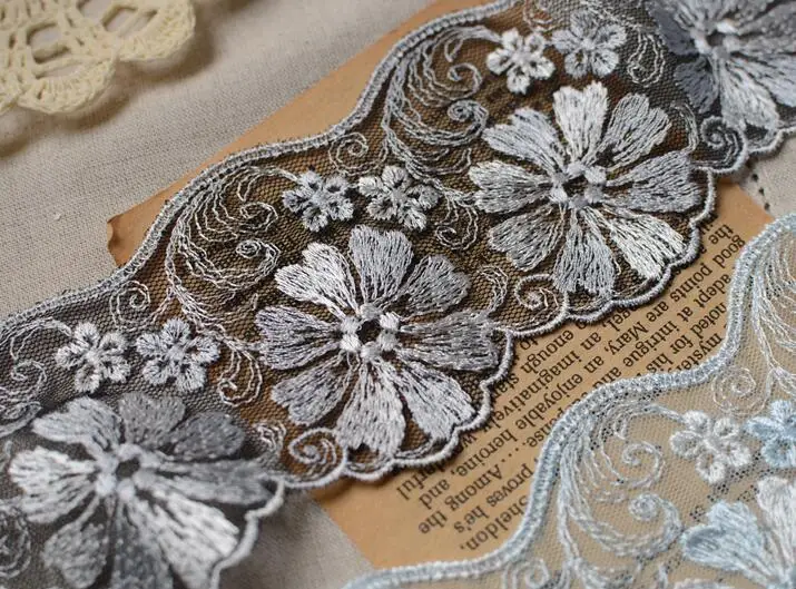 2 метра 75 мм черная белая и синяя ткань красивый цветок фотография|lace trim|embroidery lace