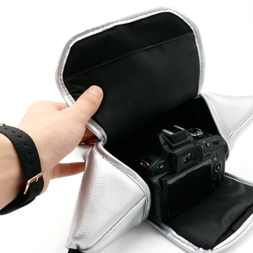 Новое поступление яркое серебро PU камера мягкий чехол М размер для Canon Nikon камеры