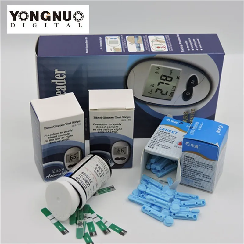 YONGNUO GLM-76 GLS-76 глюкометр тест-полоски для сахара в крови диабет+ Бесплатные ланцеты для измерения уровня глюкозы в крови уход за здоровьем - Цвет: meter Test  strips50